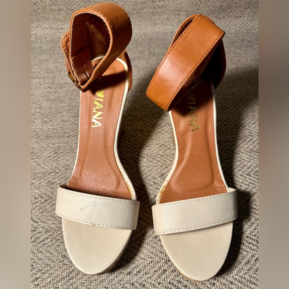 Di iana Diana camel & cream wedge cork sandals size 5.5 NWOT